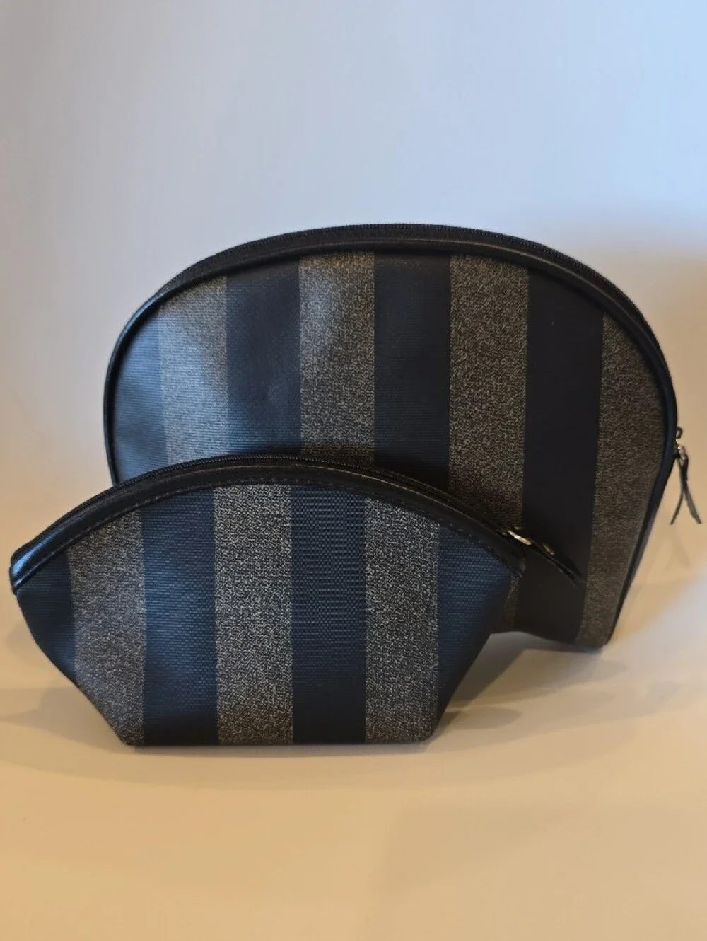 Gloria Vanderbilt Black & Tan Striped Cosmetic Pouch Duo
